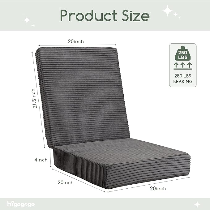 HIGOGOGO Corduroy Recliner Chair Cushion with Lumbar Support Pillow Soft Non-Slip 4" Thick Seat Pad Prevent Buttocks & Back Pain in Seniors (Grey, 21" Backrest)