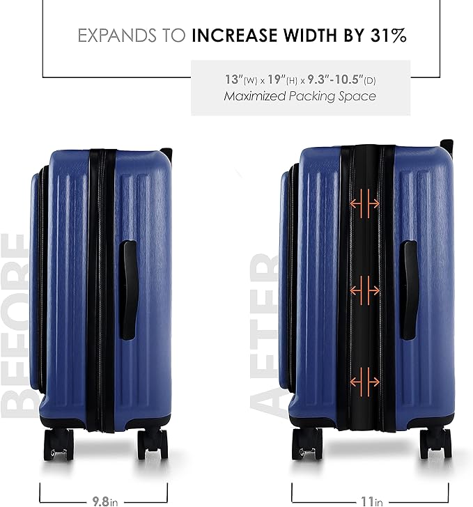 22 Inch Carry On Luggage, Carry On Suitcase with Wheels, Hardside Luggage Carry-On, Expandable Navy Small Suitcase, Hard Shell Carry-on Luggage, Spinner Luggage with Cosmetic Bag