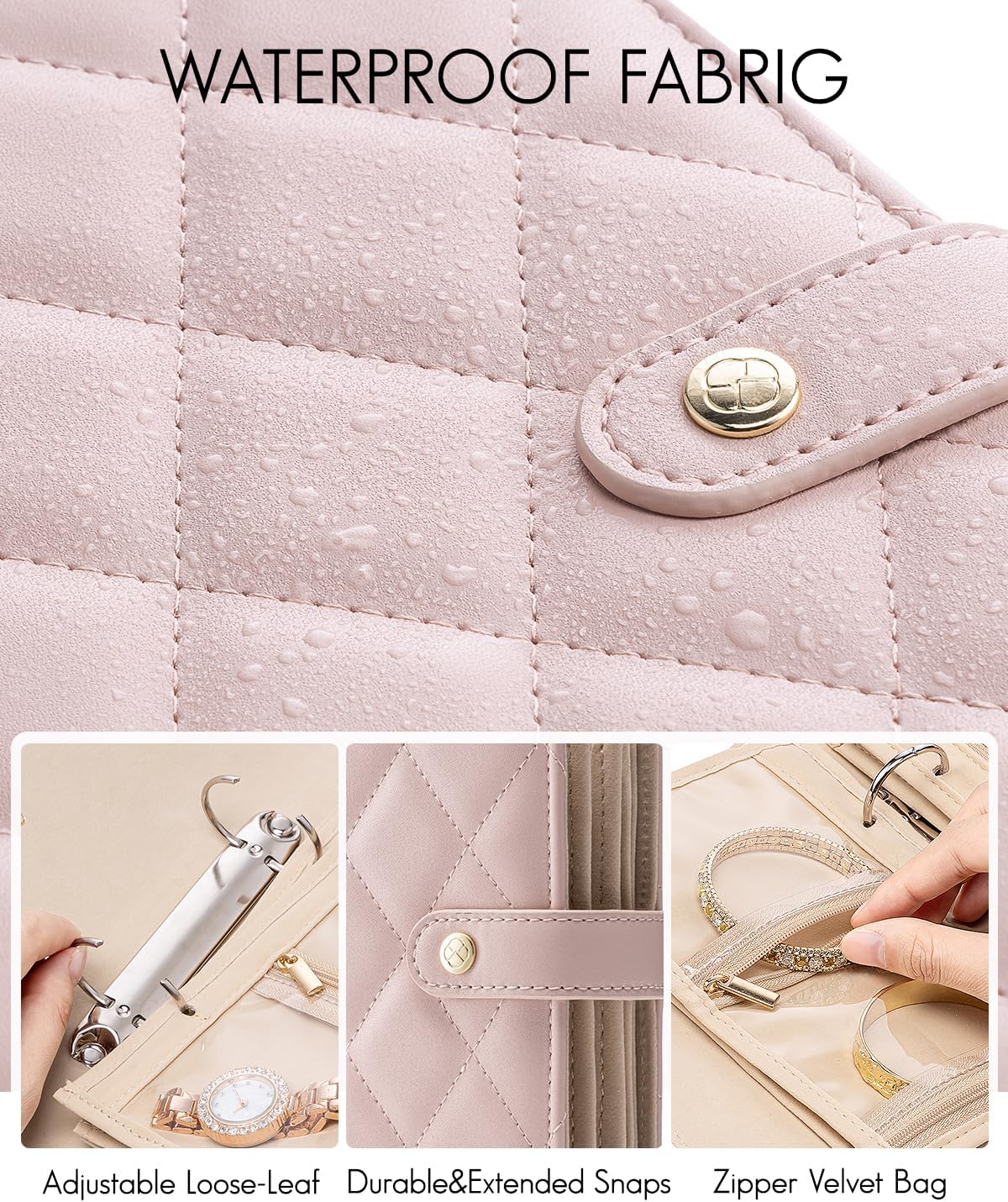 Vlando Travel Jewelry Case,Graduation Gifts,Jewelry Organizer Box with Clear Zipper Velvet Jewelry Pouch Bag, PU Leather Jewelry Case,Gift for Women-Pink