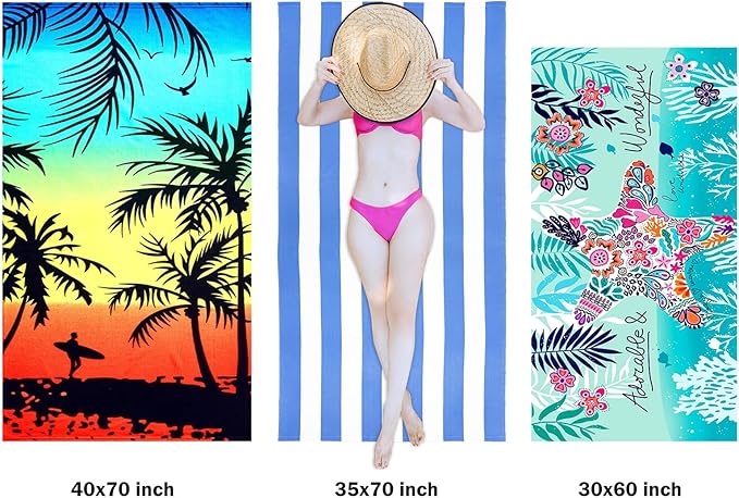 cabanana Microfiber Beach Towel Oversized - 70"x 35"Sand Free Quick Dry Lightweigh Beach Towels for Adults,Soft Extra Large Thin Travel Towel for Beach Accessories(Blue)