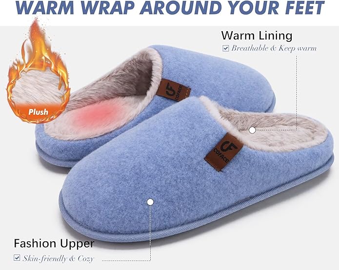 COFACE Mens Cozy Memory Foam Scuff Slippers Casual Slip On Warm House Shoes Indoor/Outdoor Sandal Slippers With Arch Support Rubber Sole Size 7-15