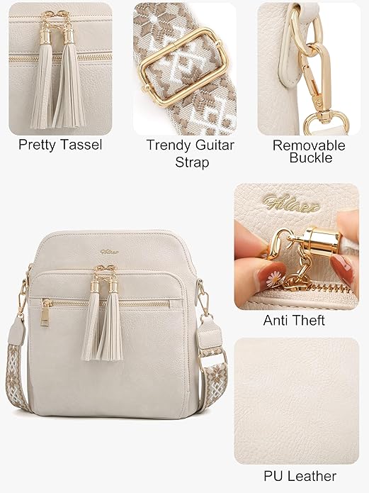 Women's Leather Crossbody Bags Anti Theft Purses RFID Blocking Handbags Trendy Travel Adjustable Strap Tassel