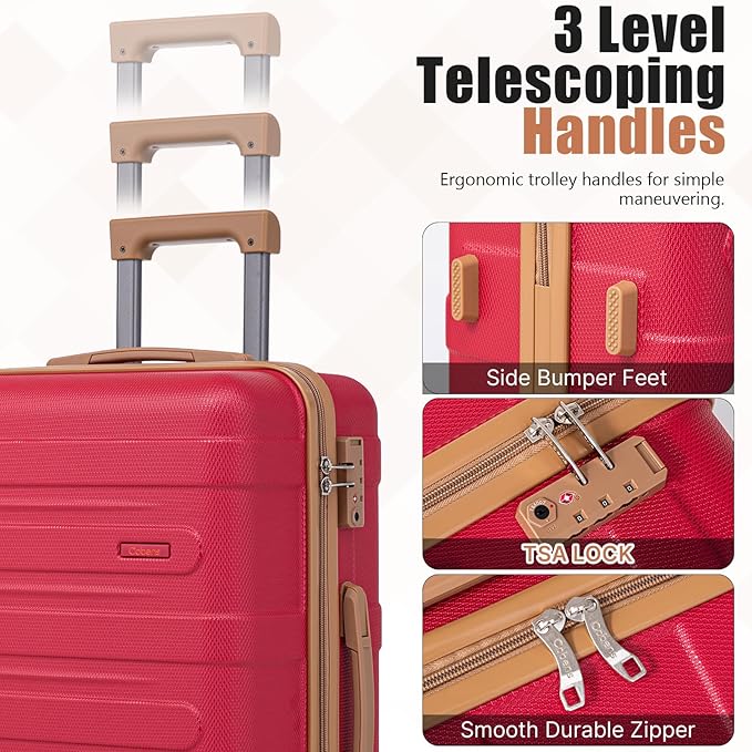 Luggage Sets 5 Piece Durable Suitcase Set with Spinner Wheels, Hard Shell Carry on Luggage with TSA Lock, Large Checked Travel Suitcases for Men and Women