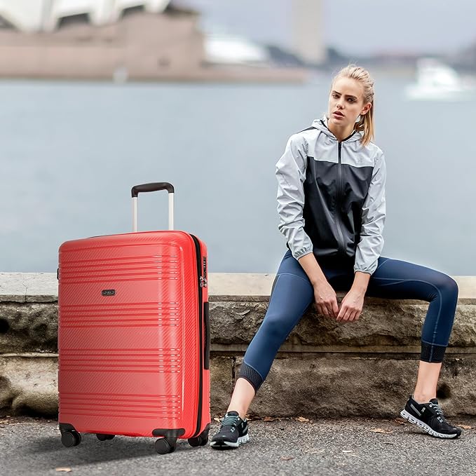 GinzaTravel 25 Inch Medium Checked Luggage Lightweight Suitcase with Spinner Wheels TSA Lock, Red
