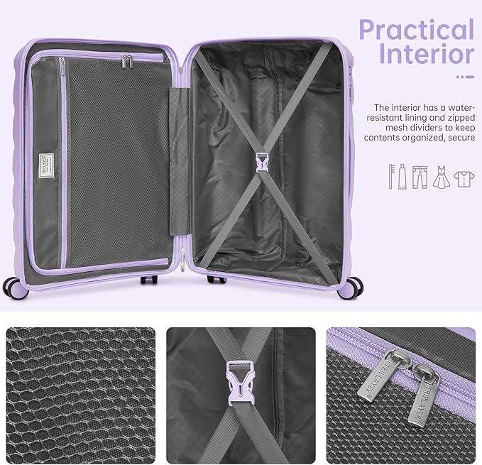 Luggage Sets 5 Piece, Large Suitcase Set with Spinner Wheels, Carry on Luggage Set with Backpack for women (3 piece set,Lavender)
