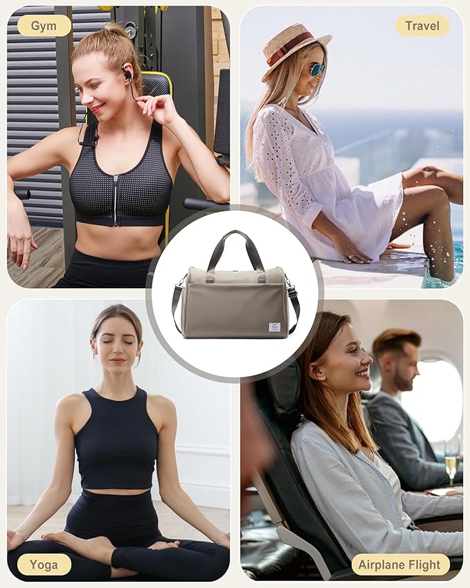 Travel Duffel Bags for Women Mens, Weekender Bag with Shoe Compartment Carry on Overnight Bag with Laptop Compartment Personal Item Travel Bag Gym Bag Hospital Bag Khaki
