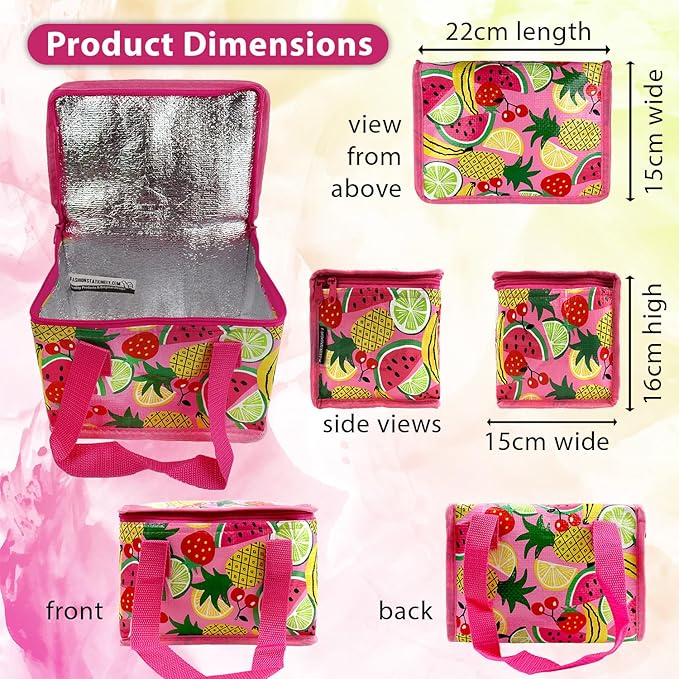 Fashion Stationery Insulated Lunch Bag Kids Lunch Box Folding Reusable Lunchbags for Girls or Boys Lunch Box for School, Beach or Travel Small Cooler or Picnic Coolers (Pink)