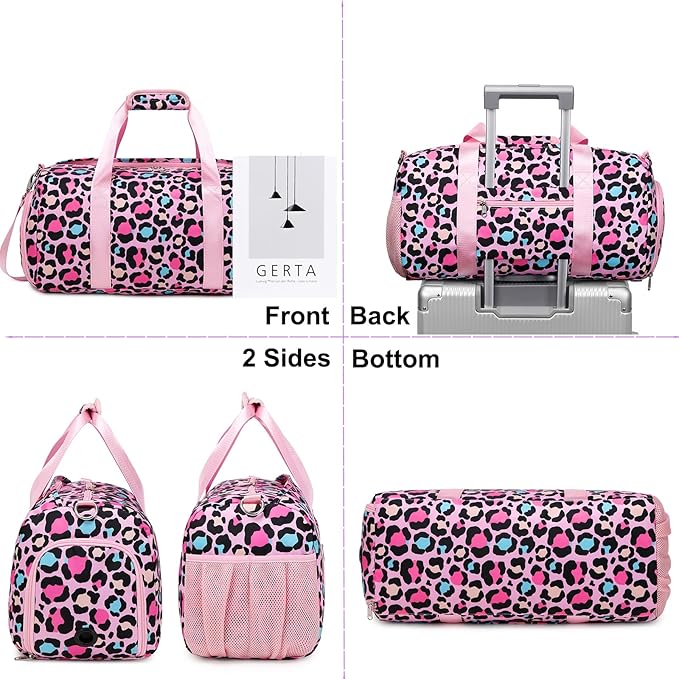 Duffle Bag Girls Kids Cute Waterproof Ballet Dance Sports Gym Weekender Overnight Travel Bags with Shoes Compartment (Pink)