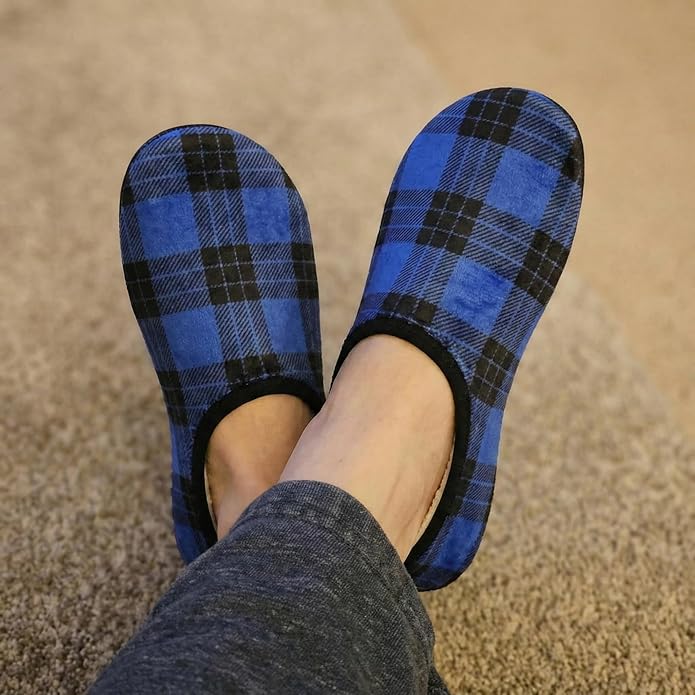QFH Womens & Mens Cozy House Slippers - Portable Travel Shoes with Flexible Rubber Sole & Soft Velvet Lining