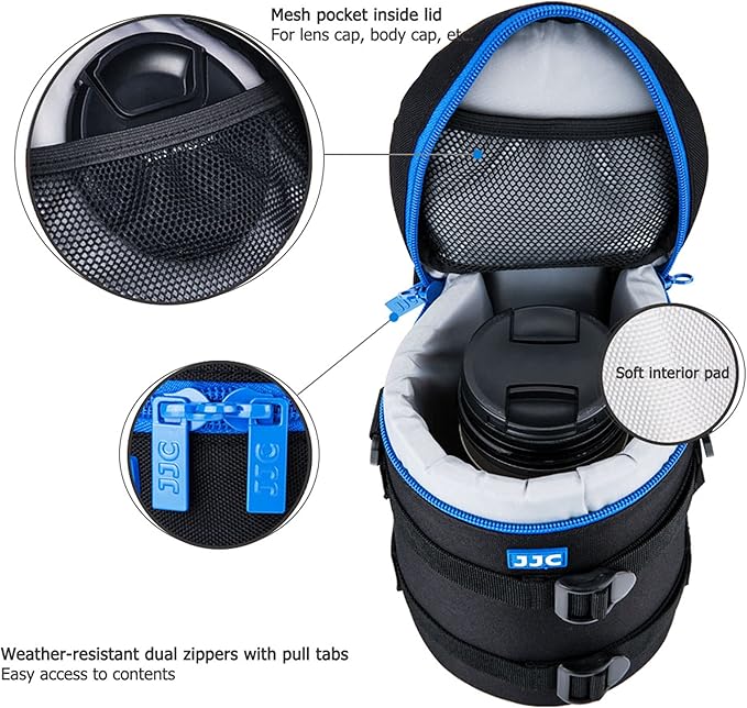 JJC Deluxe Lens Carrying Case Bag for Canon EF 70-200mm f4L IS II USM/f/4L USM, EF 28-300mm f3.5-5.6 L IS, EF 70-300mm f4-5.6L IS USM, for Nikon AF-S 70-200mm f4G ED VR & lenses below 4.3"x7.4"
