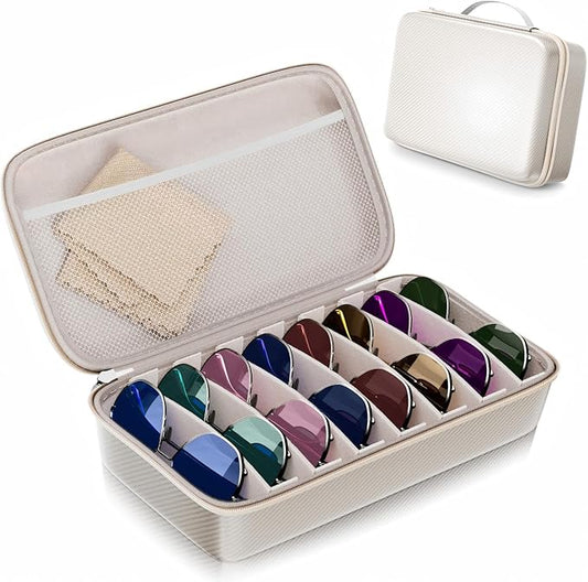 Travel Sunglasses Organizer, Hard Shell Sunglass Case Adjustable Slots for Multiple Sunglass Eyeglass Case