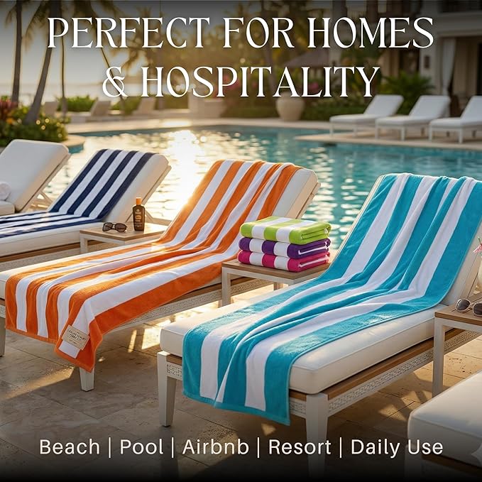 BolBom*S Beach Towels 6 Pack Large 30x60-100% Cotton Beach & Pool Towels Bulk Cabana Stripe - Quick Dry Bath Towel Set for Swim, Beach Essentials, Bathroom, Hot Tub, Yoga, Hôtel & Airbnb Guests