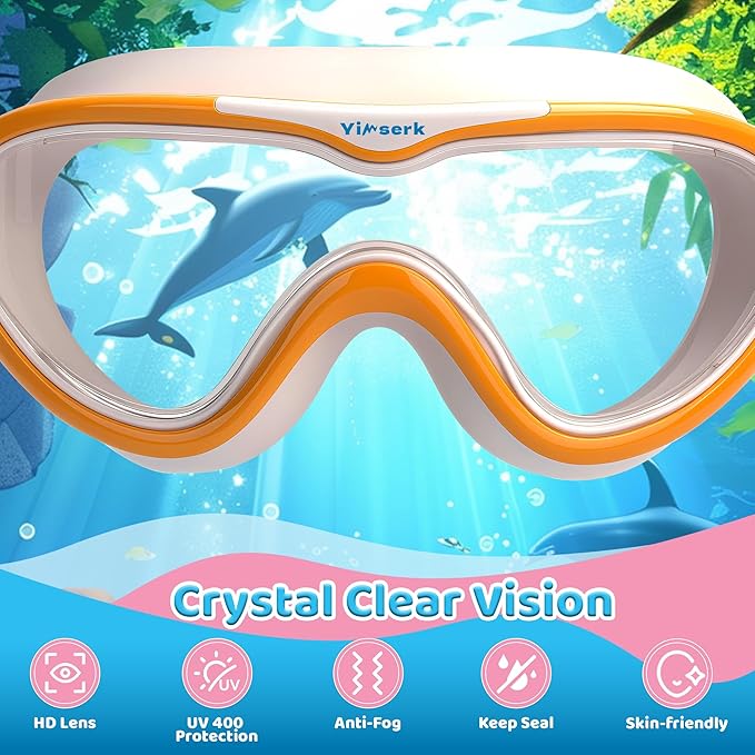 Kids Swim Goggles for Kids 6-14, Anti-Fog & UV400 Lens, Comfortable Silicone Design, Includes Nose Clip & Earplugs