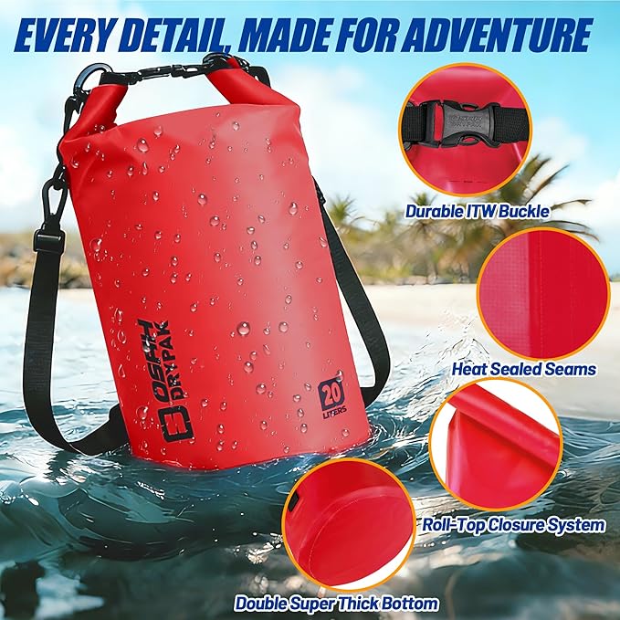 Waterproof Dry Bag, 5L/10L/20L/30L/40L Roll Top Lightweight Storage Backpack with Phone Case for Women & Men, Floating Waterproof Sack for Travel, Swimming, Kayaking, Paddle Board, Camping & Beach