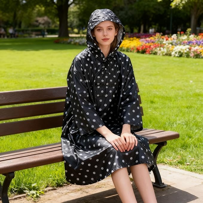 Hooded Rain Poncho for Adults - Waterproof Rain Coat and Lightweight Jacket 3-in-1 Multi-Function with Pockets