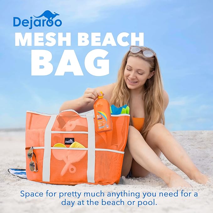 Dejaroo Mesh Sand Free Bag - Strong Lightweight Bag For Beach & Vacation Essentials. Tons of Storage!