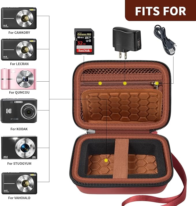 Comecase Carrying & Protective Case for Digital Camera, for CAMKORY/for Kodak Pixpro/for Canon PowerShot ELPH 180/190 / for Sony DSCW800 DSCW830 Cameras for Travel - Brown