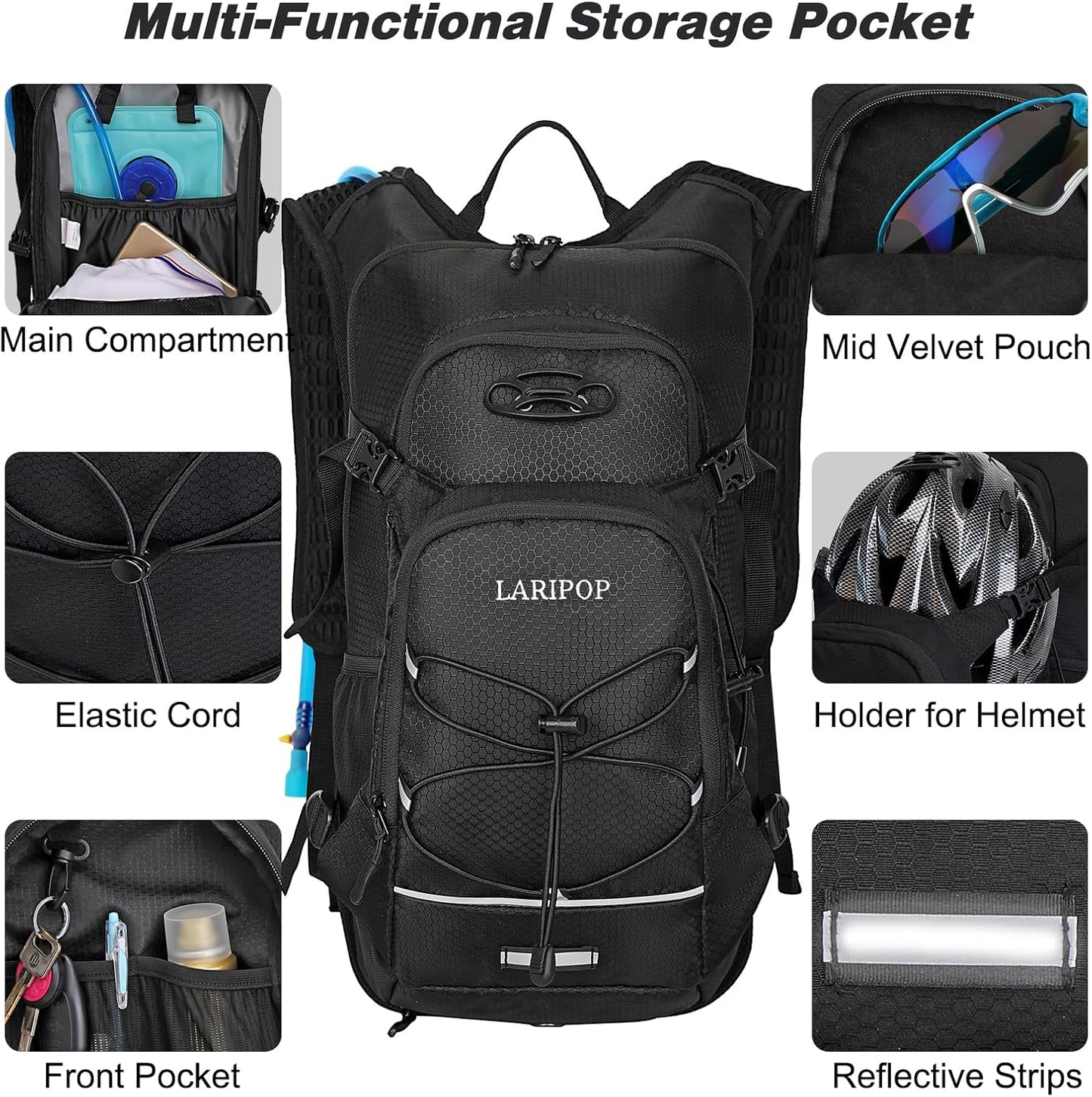 LARIPOP Hydration Backpack, 18L Hiking Backpack with 2L Water Bladder, Lightweight Water Pack for Cycling, Hiking, Biking