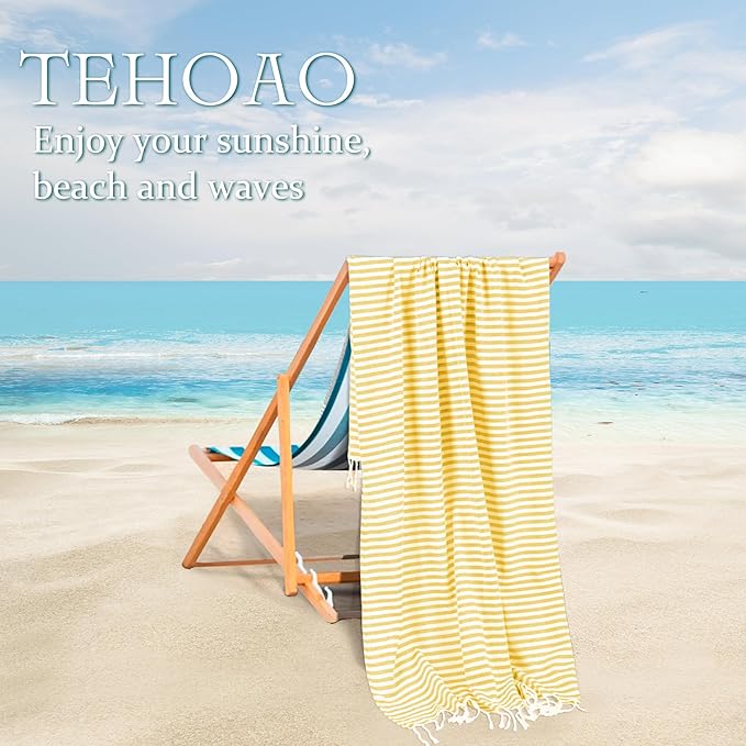 Turkish Striped Beach Towels Bulk Oversized 39"x71" Large Bath and Pool Set Quick Dry Lightweight Travel Towel for Adult,100% Cotton TEBT-18-1yellow