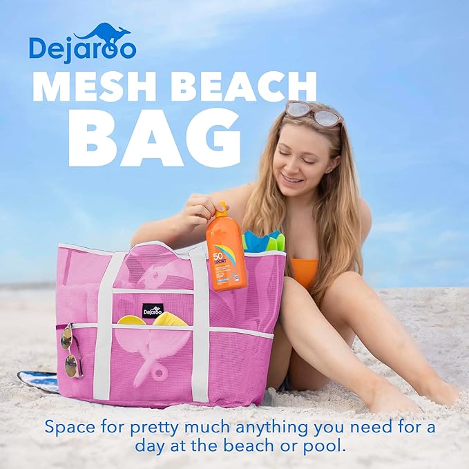 Dejaroo Mesh Sand Free Bag - Strong Lightweight Bag For Beach & Vacation Essentials. Tons of Storage!