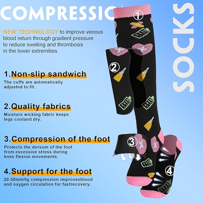 bropite Flora Compression Socks for Women & Men-Knee high 6 Pairs 20-30mmhg Support Running Nurse Travel