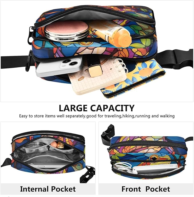 Stained Glass Printed Frog Fanny Pack for Women Men Water Resistant Fashion Waist Packs with Adjustable Strap Belt Bag for Travel Workout Jogging Hiking 21219619