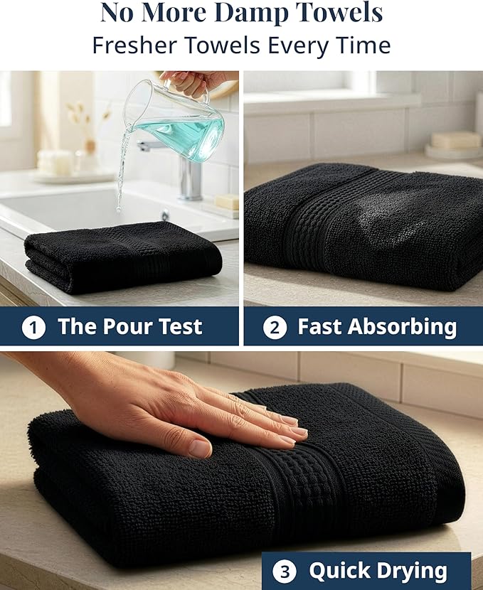 Black Hand Towels for Bathroom - 4 Pack (16"x28"), 100% Ringspun Cotton Hand & Face Towel - Soft, Prevent Fraying, Fade and Shrink Resistant - Daily Use Gym Towels for Men & Family Bathroom Hand Towel
