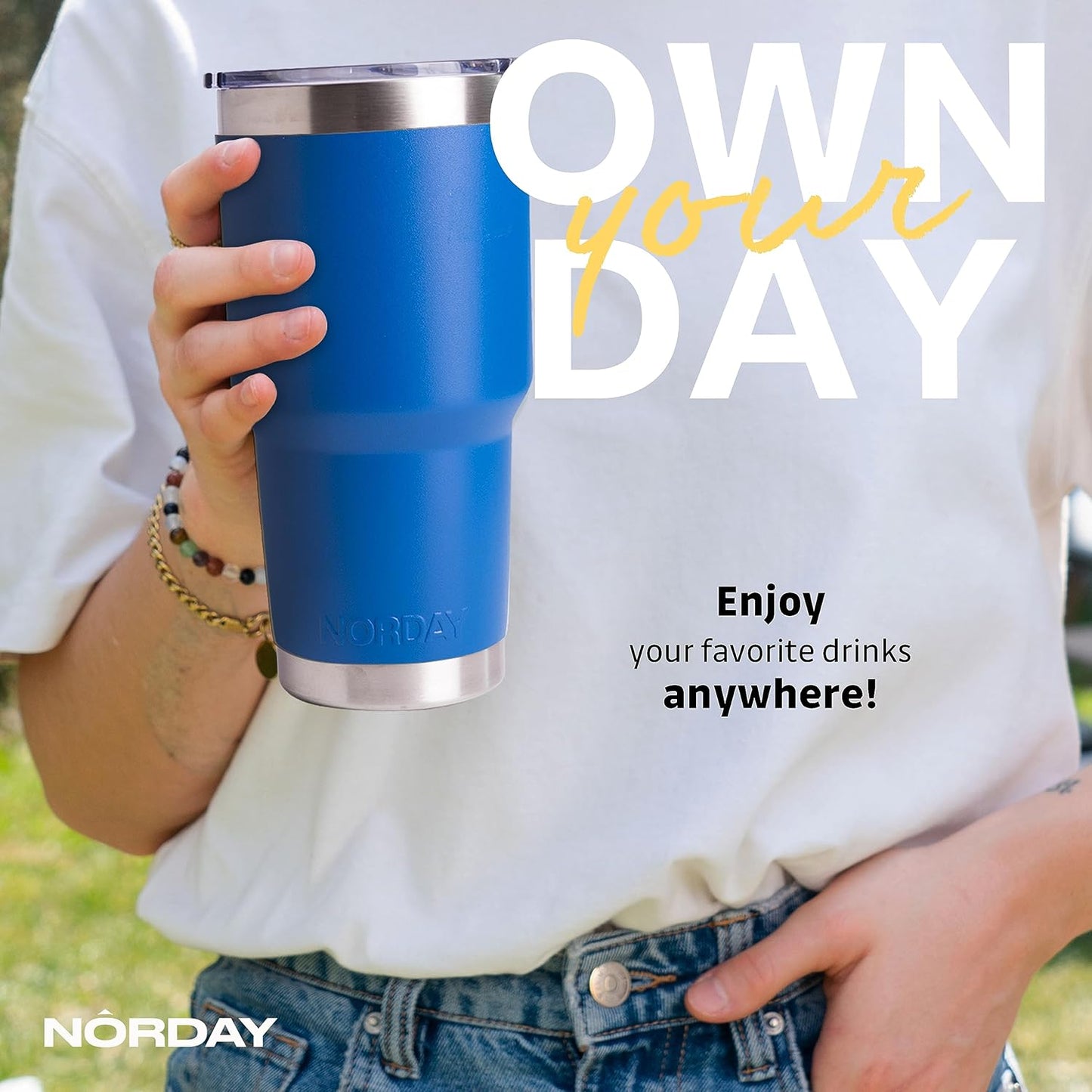 NORDAY | Tumbler with Lid - 30oz - Blue Insulated Tumbler - Stainless Steel Tumblers - Double Wall Vacuum Insulated Travel Coffee Mug for Car Cup Holder - Keeps Temperature for 24hr - Anti Spill Lid