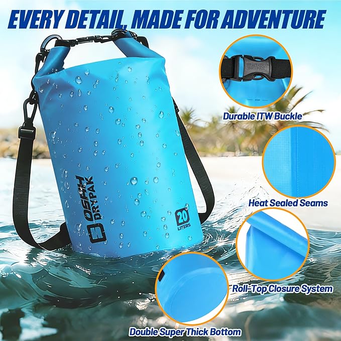 Waterproof Dry Bag, 5L/10L/20L/30L/40L Roll Top Lightweight Storage Backpack with Phone Case for Women & Men, Floating Waterproof Sack for Travel, Swimming, Kayaking, Paddle Board, Camping & Beach