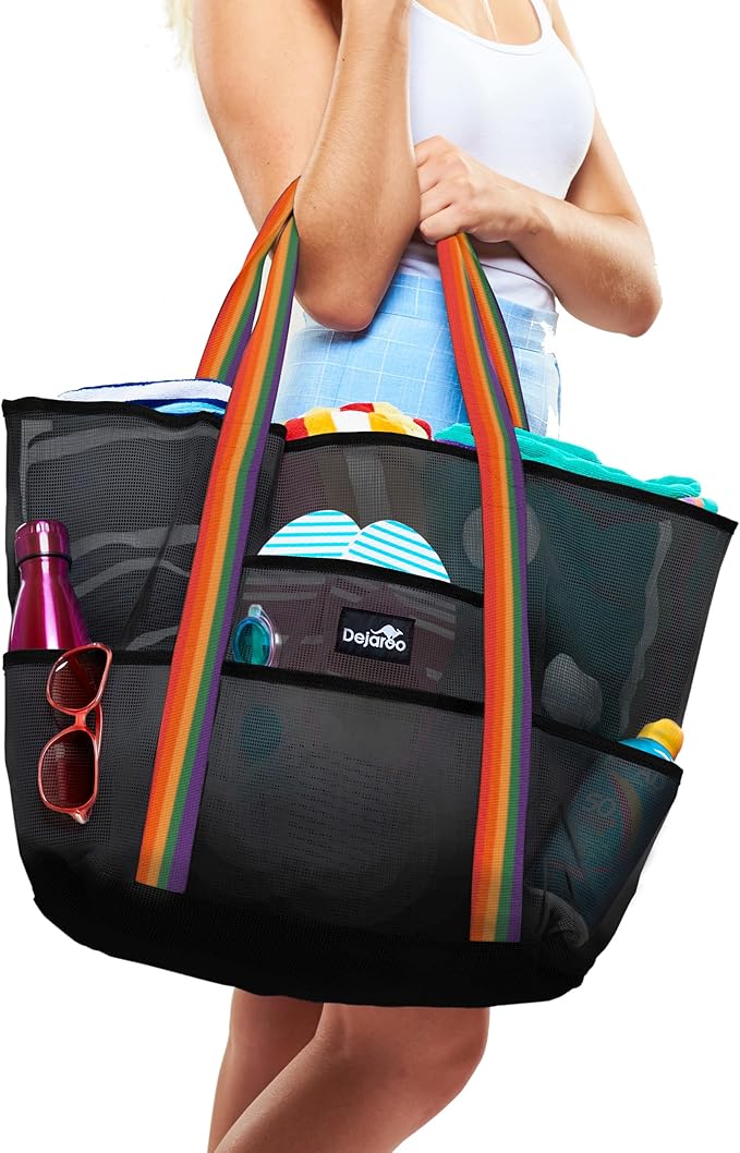 Dejaroo Mesh Sand Free Bag - Strong Lightweight Bag For Beach & Vacation Essentials. Tons of Storage!