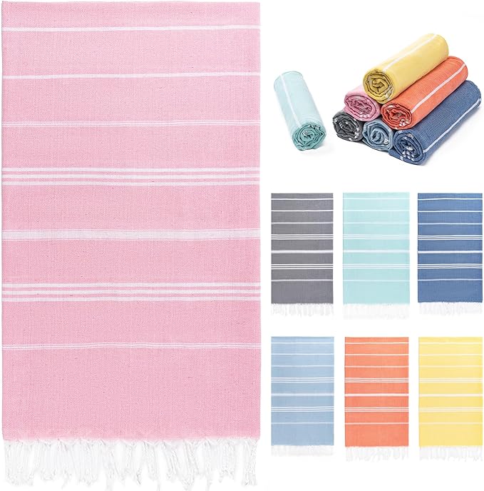 Turkish Beach Towel, 36"x71" Quick Dry Sand Free Oversized Bath Pool Swim Towel, Lightweight Travel Turkish Towels Vacation Essentials, Pink