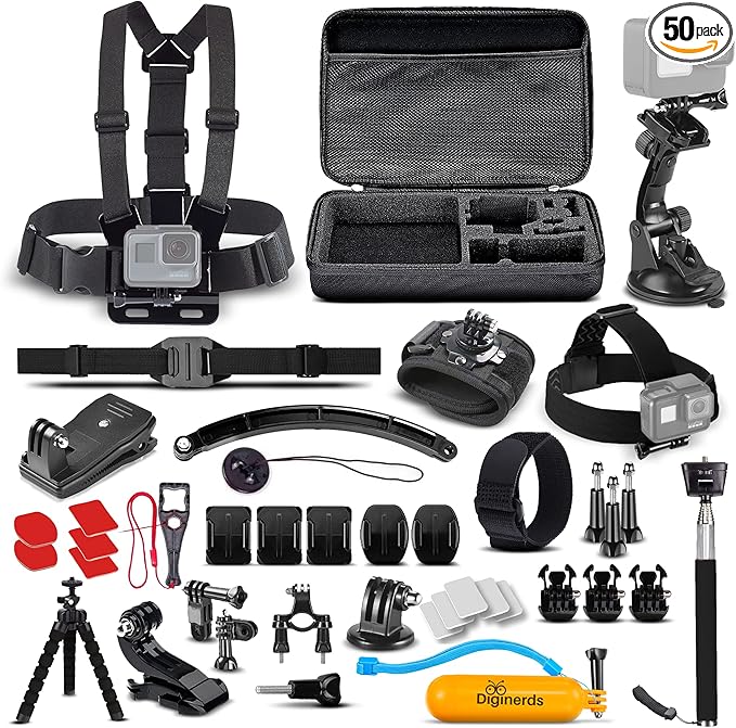 50-in-1 Action Camera Accessories Kit - Compatible with GoPro Hero 13 to 7, Max, Fusion, Insta360, DJI Osmo, AKASO & More