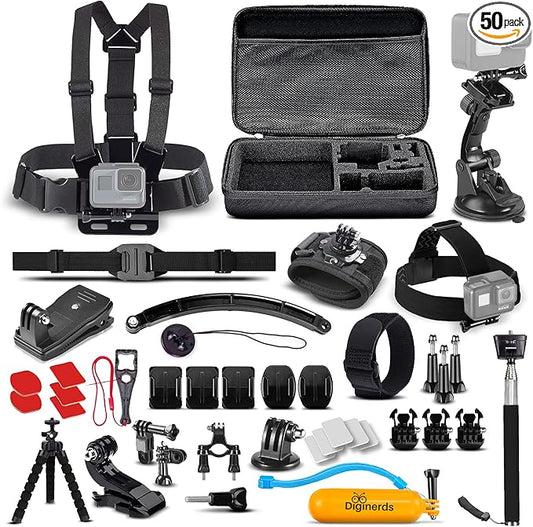 50-in-1 Action Camera Accessories Kit - Compatible with GoPro Hero 13 to 7, Max, Fusion, Insta360, DJI Osmo, AKASO & More