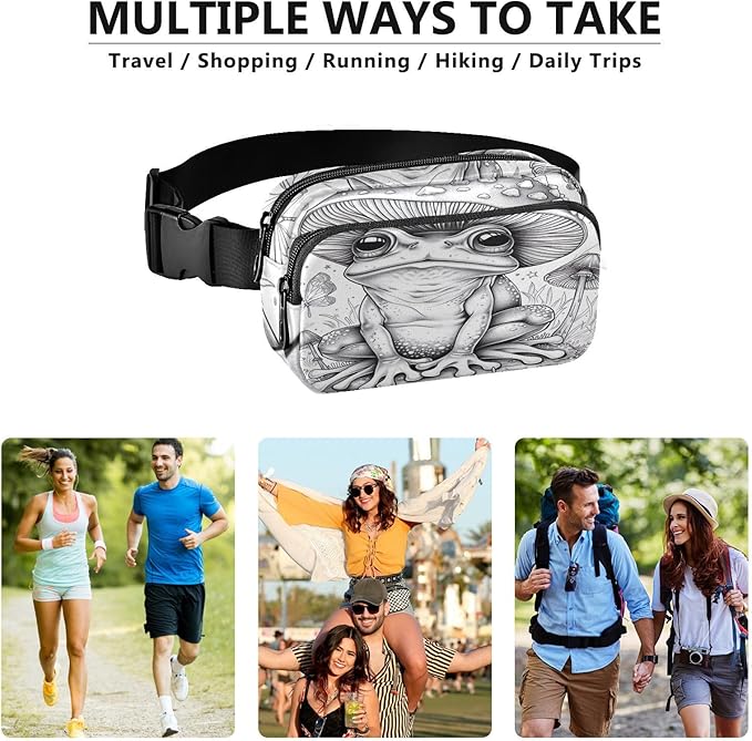 Cute Frog with Mushroom Hat Fanny Pack for Women Men Water Resistant Fashion Waist Packs with Adjustable Strap Belt Bag for Travel Workout Jogging Hiking 21219936