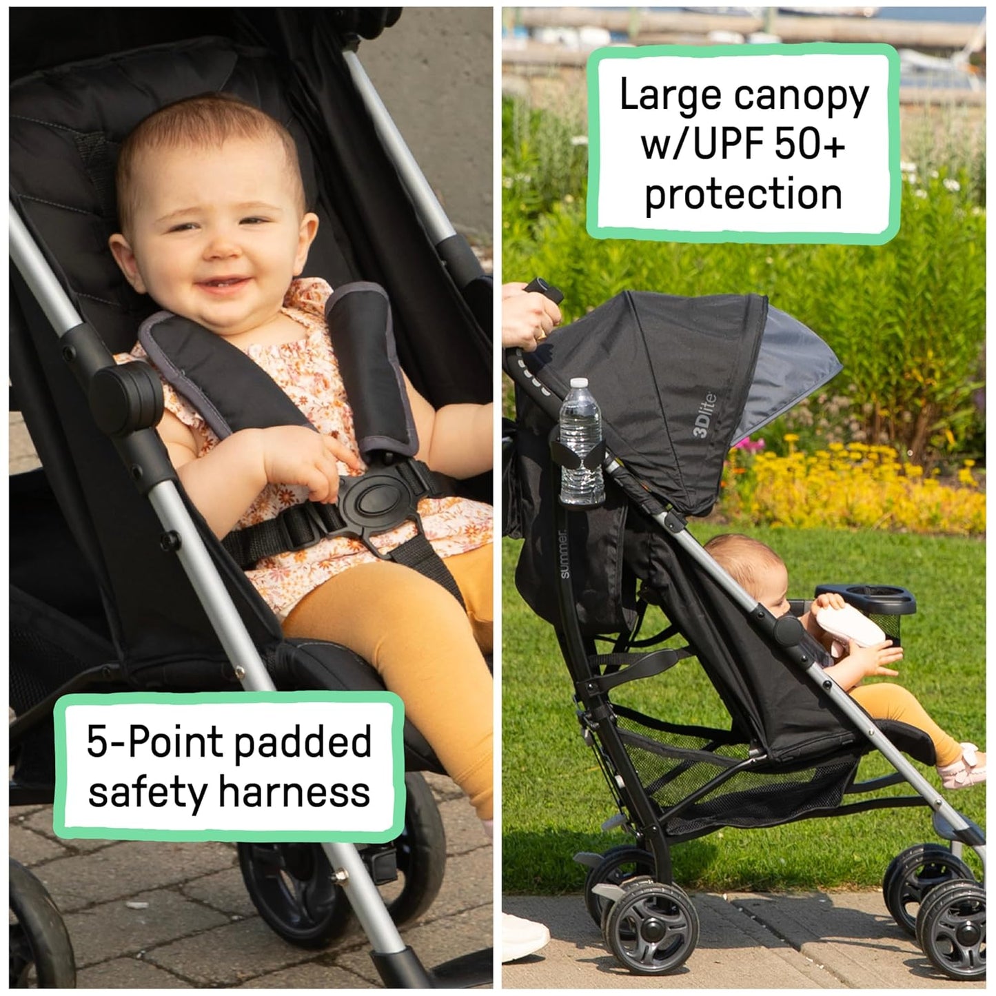 Summer Infant Ingenuity 3Dlite Convenience Stroller, Green–Lightweight Stroller with Aluminum Frame, Large Seat Area, 4 Position Recline, Extra Large Storage Basket–Infant Stroller for Travel & More