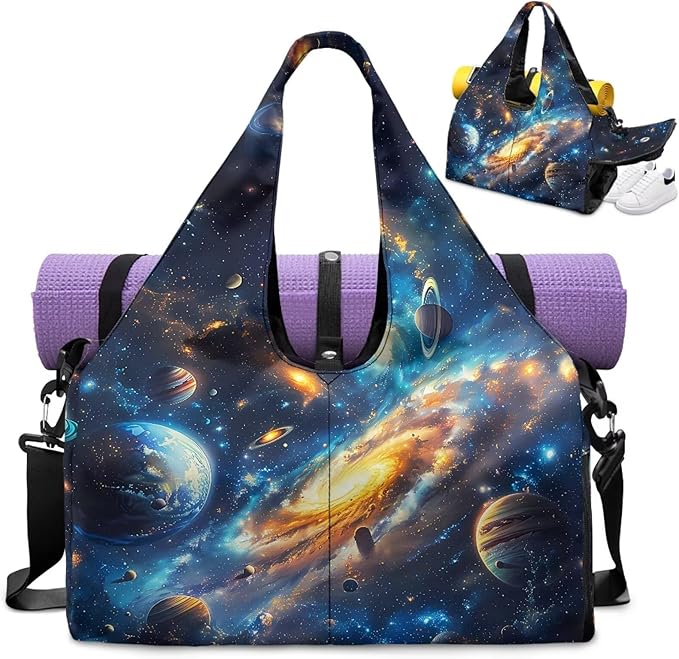 Mens Travel Bag with Shoes Compartment, Duffle Gym Bag with Yoga Mat, Detachable Strap, Sport Totes Ventilated Lightweight Overnight Bag