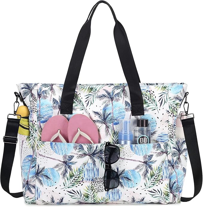 Beach Bags for Women, Large Waterproof Sandproof Swim Pool Bag with Dry Wet Seperated Pocket Utility Tote Bag
