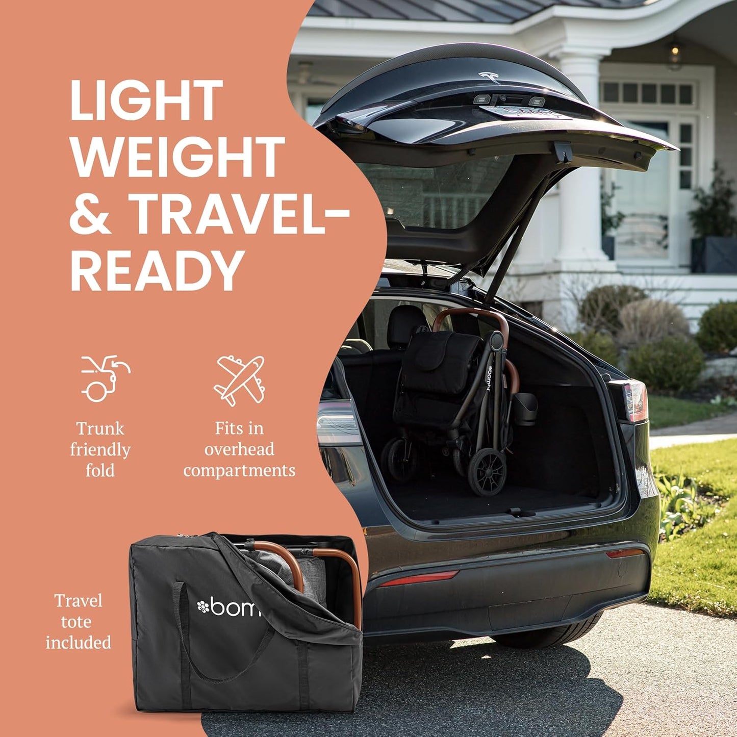 Bombi Bēbee V2 Lightweight Baby Stroller - Premium Vegan Leather, One-Hand Fold, Infinite Recline, Aircraft-Grade Aluminum Frame, XXL Canopy, and Ample Storage Umbrella Stroller - Desert Berry