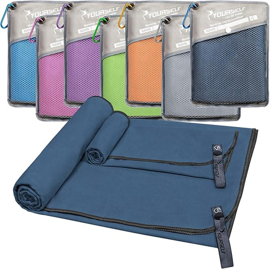 SYOURSELF 2 Pack Microfiber Camping Towel, Quick Dry Towel, Soft Absorbent Compact Travel Gym Workout Sweat Towel for Beach Yoga Swim Travel Camping Hiking Backpack Essentials (L:60"x30"+12"x24")