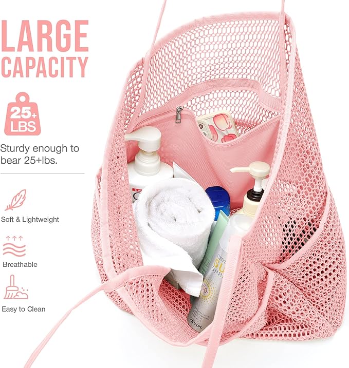 KPX Beach Bag with Mini Pocket, Beach Tote Bags for Women Large Foldable Mesh Swimming Pool Travel Bags - Sandproof