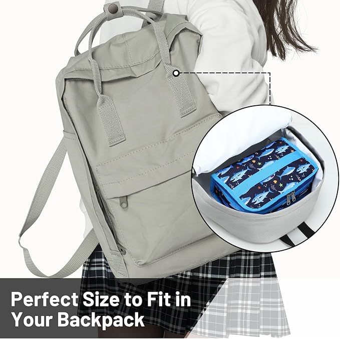 MIER Small Lunch Bag for Kids & Adults Compact Insulated Lunch Box Portable Thermal Mini Cooler for Work School Travel, Blue Shark