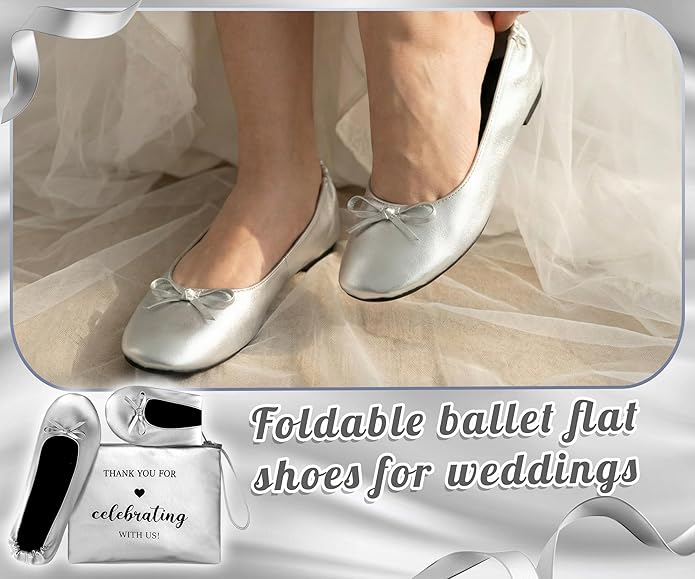 Cuffbow Wedding Foldable Flats Dancing Shoes Bulk Women's Roll up Ballet Flats Wedding Party Slippers for Bridesmaids Guests