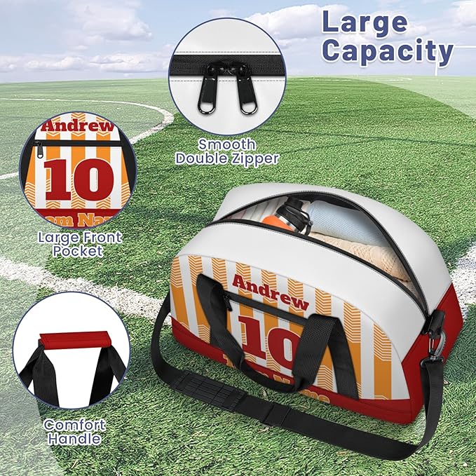 Basketball Soccer Gifts for Boys Girls - Custom Sports Duffle Bag, Personalized Name & Team Bag, Water-Resistant Gym Bag for Basketball, Soccer, Volleyball | Y-Orange Red
