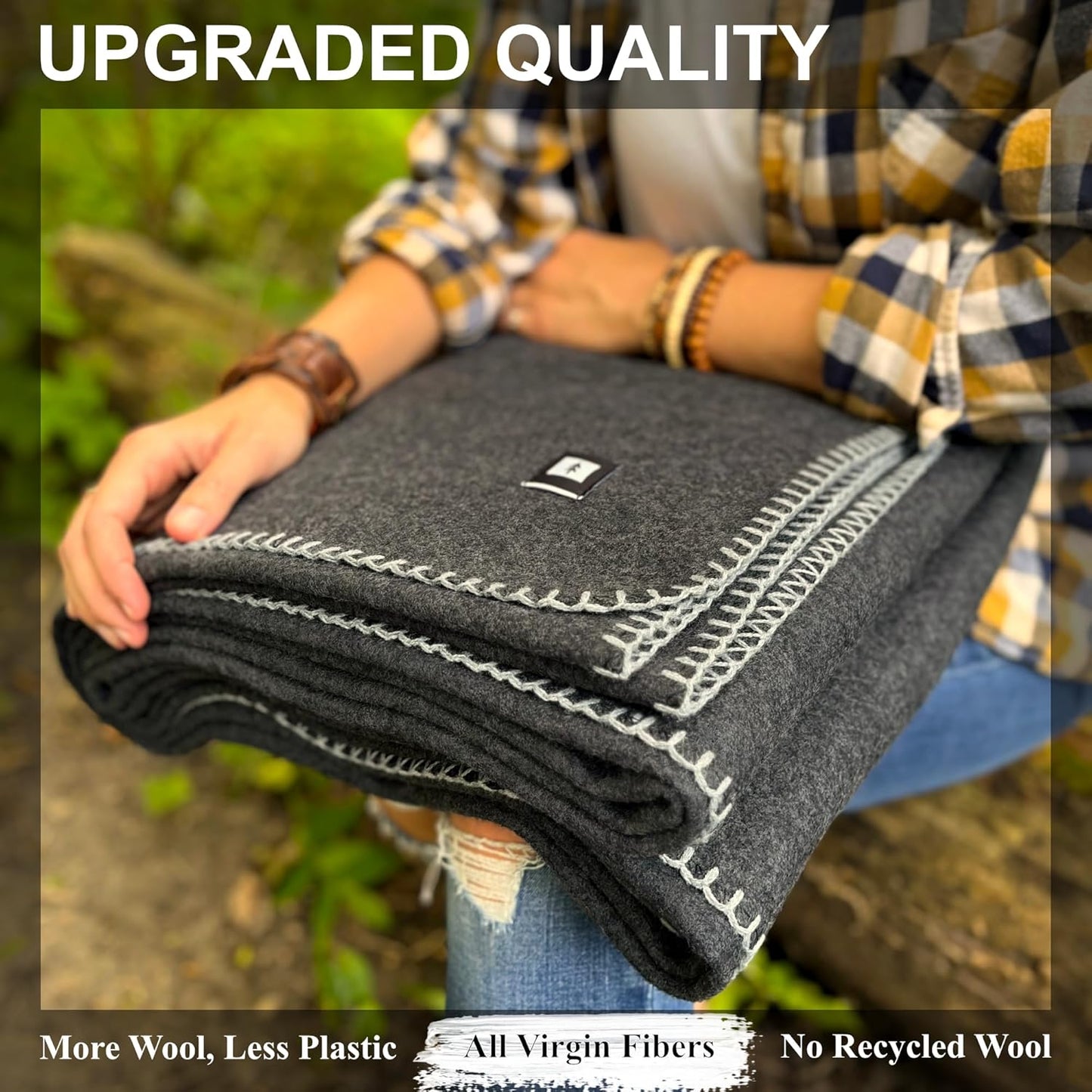 EKTOS 100% Virgin Wool Blanket, 90" x 90", 100 Percent Woolen, Washable Pure Wool (Charcoal, Queen Size)