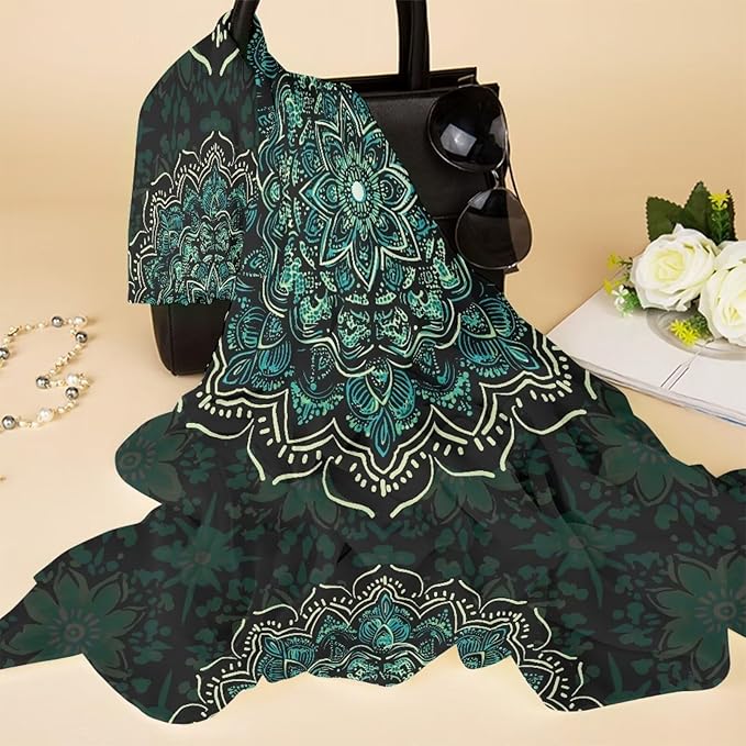 Dark Green Boho Flower Print Soft Beach Towel 110x78 inch,Woven Microfiber Sand Free Beach Towel Lightweight Beach Bath Towel for Adult Teenagers, Quick Dry Pool Towel Decorative Size L