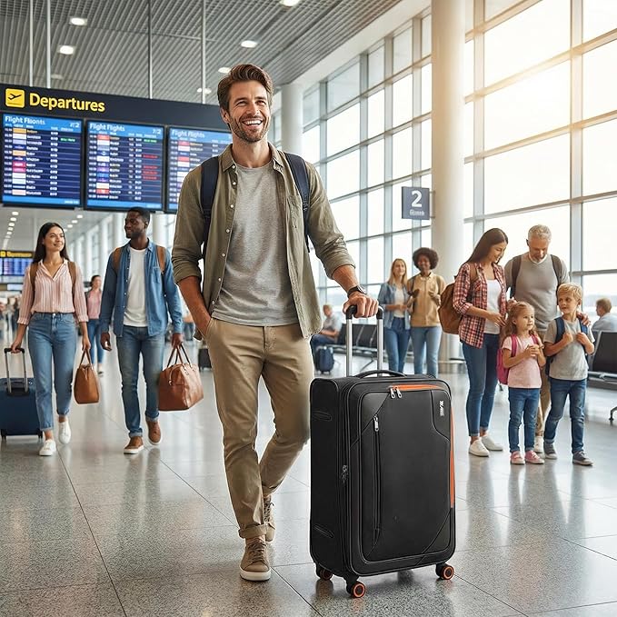 28 inch Luggage with Spinner Wheels,Large Softside Expandable 20% Checked Luggage w/TSA LOCK,Lightweight Durable Rolling Luggage for Men/Women（Black,28in）