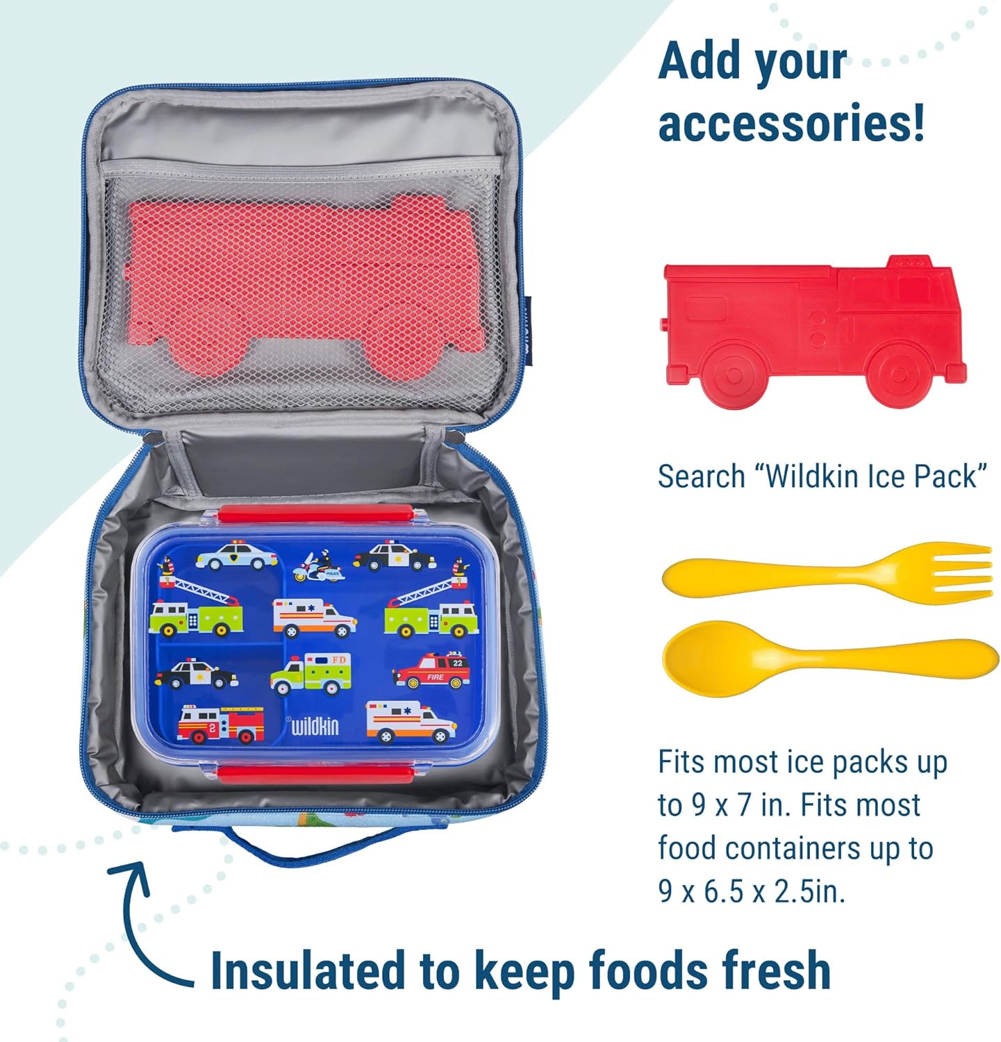 Wildkin Kids Insulated Lunch Box – Durable and Reusable for School & Travel - Firefighters