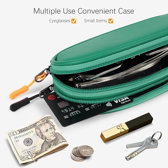 Double Eyeglasses Case Soft Portable Zipper Sunglasses Pouch with Keychain Clip for Men Women
