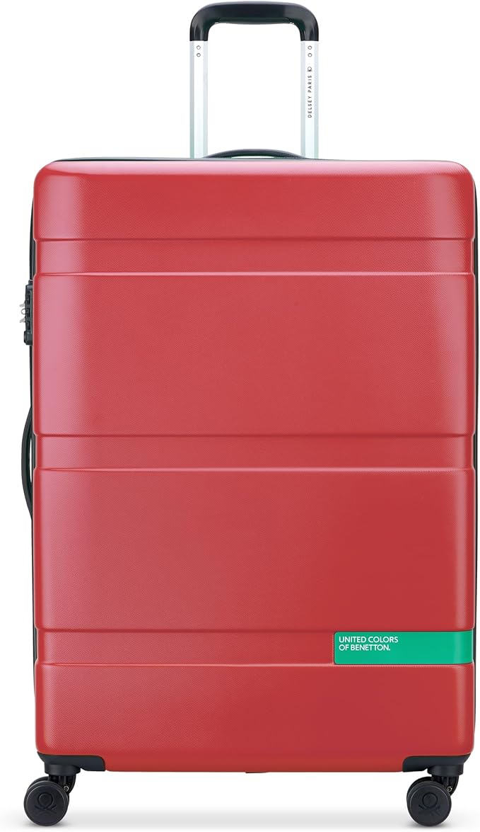United Colors of Benetton Now! Hardside Luggage with Spinner Wheels, Red, Checked-Large 27 Inch