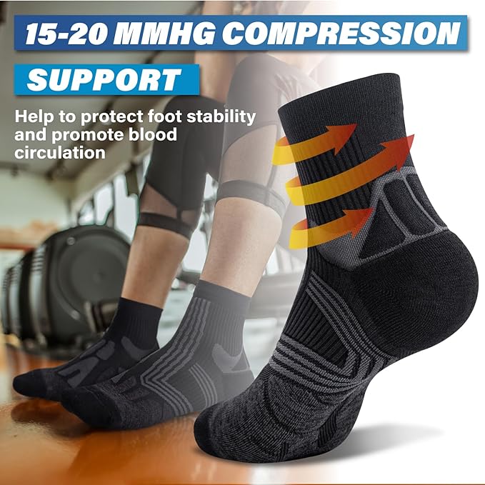 Hylaea Compression Running Socks for men, Coolmax Anti-Blister Cushion Crew Socks for Athletic, Moisture Wicking & Seamless